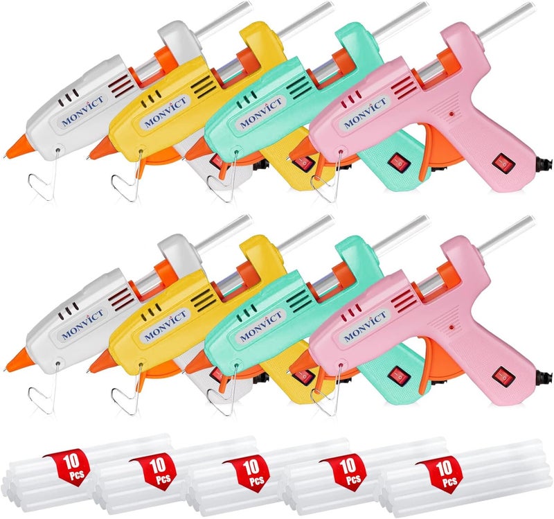 MONVICT 8 Pack 30W Hot Glue Gun Set with 50 Glue Sticks 2 Each of Pink/White/Lake Blue/Yellow - Easy to Use for DIY Crafts, Arts, Class Projects, School, Home Repairs - High Temp Mini Glue Guns - Image 1
